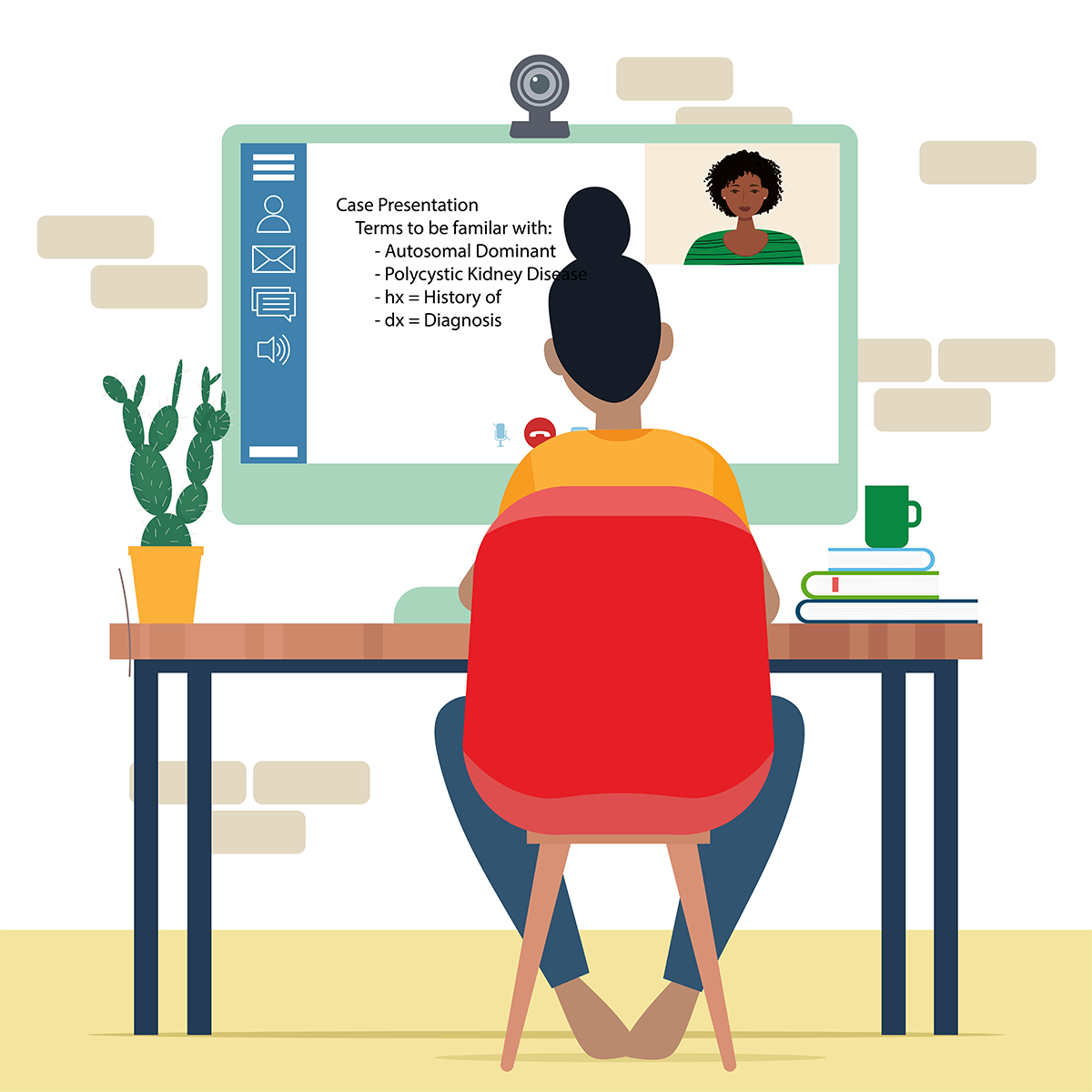 Illustration of student participating in a video call.